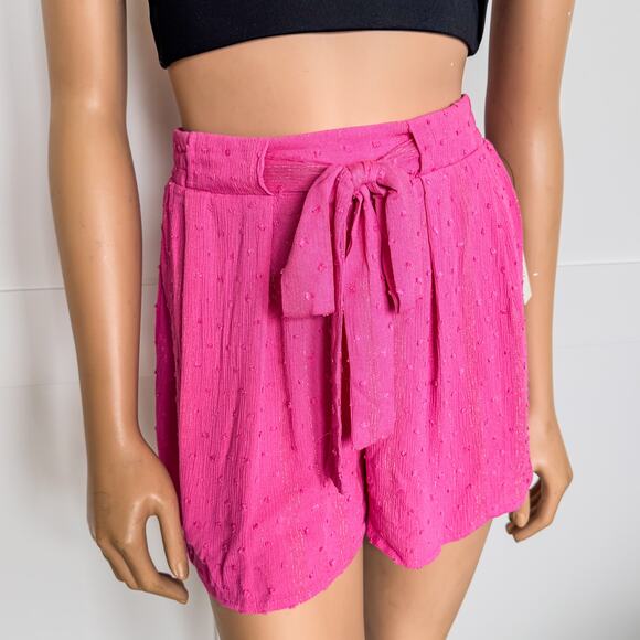 NWT-Francesca’s High Waisted Tie Front Paper Bag Style Pink Shorts-Women’s Small - Picture 1 of 8